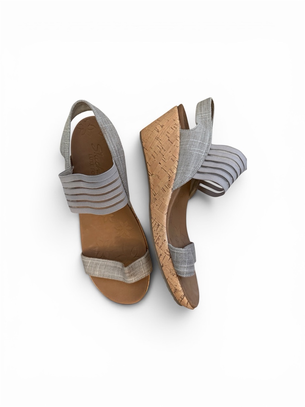 Wedge Sandals in Light Gray with Cork Heel